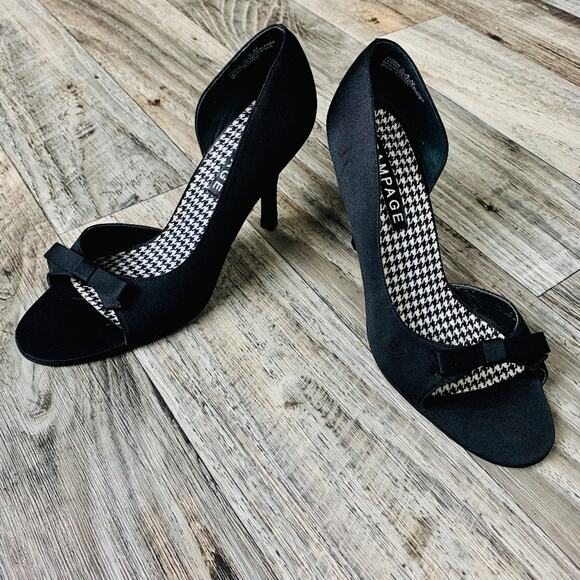 Rampage‎ Jackie O. Black Satin Open Toe Heels - Picture 6 of 8